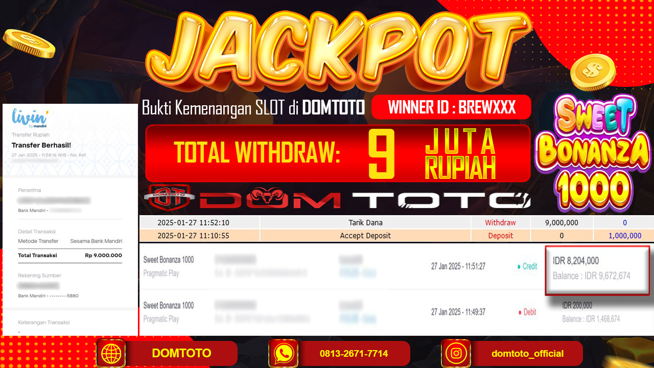 JACKPOT SLOT SWEET BONANZA 1000 27  JANUARI 2025